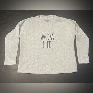 Rae Dunn Light Gray Pullover Sweatshirt Small "Mom Life"